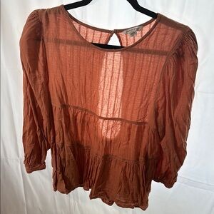 American Eagle Outfitters Orange Sheer Puff Sleeve Blouse